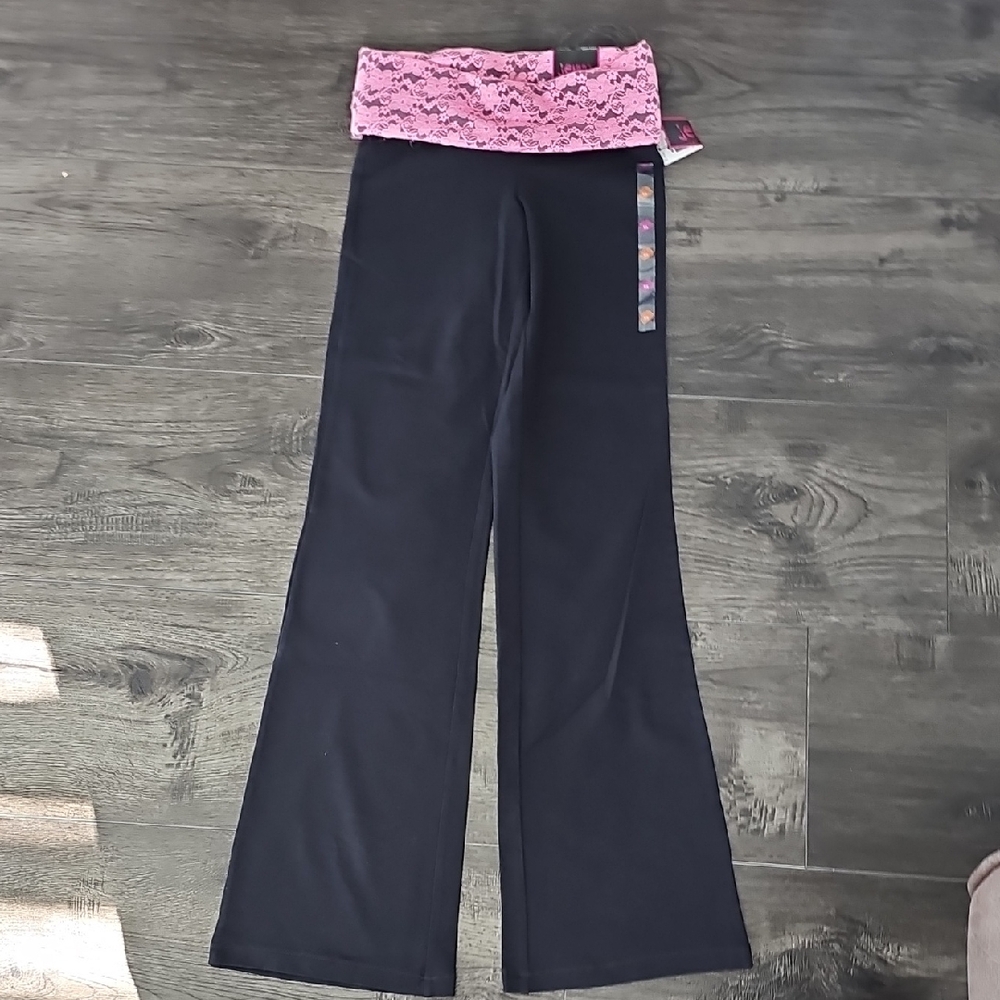 Jenni Black and Pink Lace Flare Pants